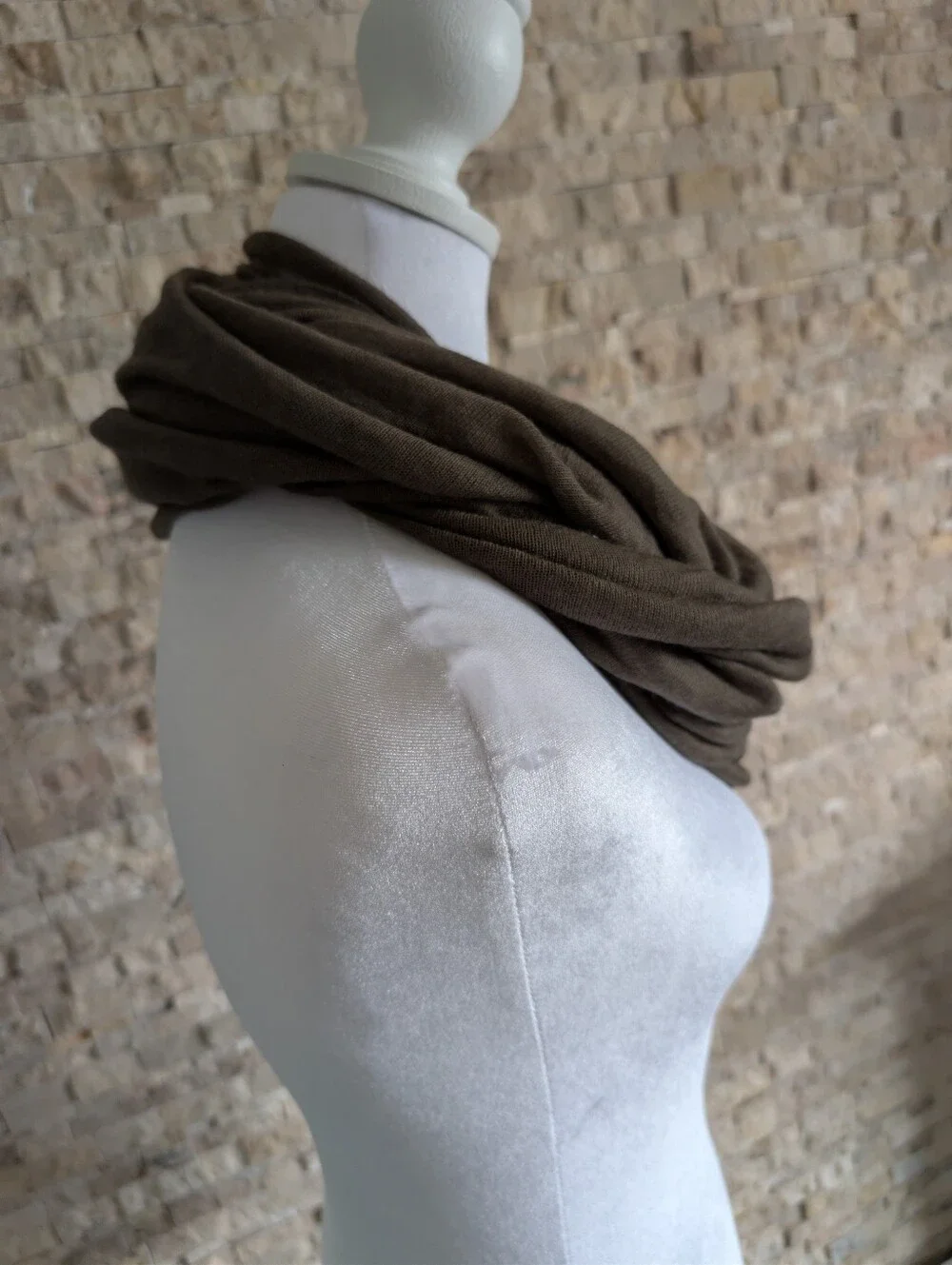 Parker Blue 100% Cashmere Olive Green Neutral Infinity Scarf Minimalist Luxury